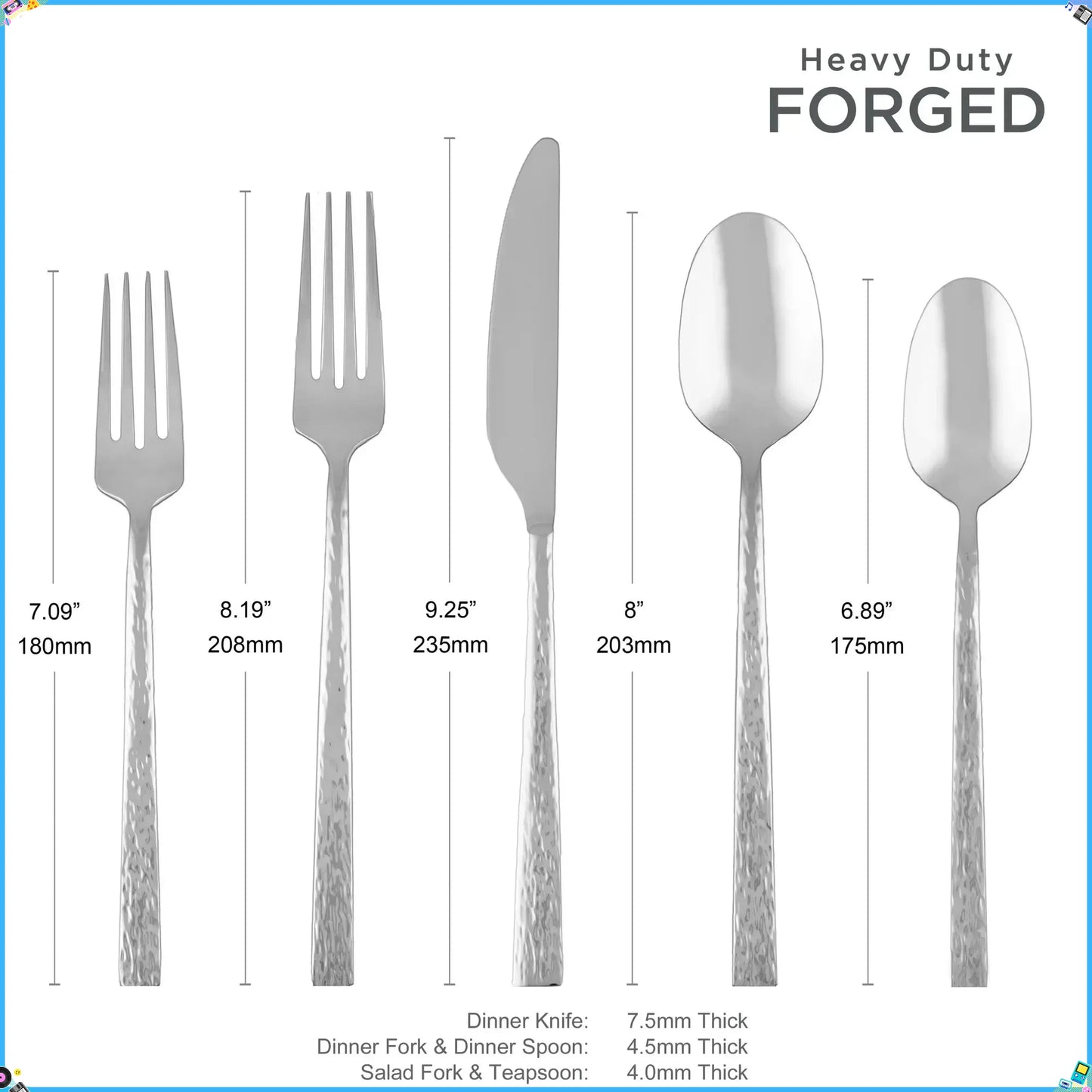 Hammered Stainless Steel Flatware Set Service For Four Dishwasher Safe