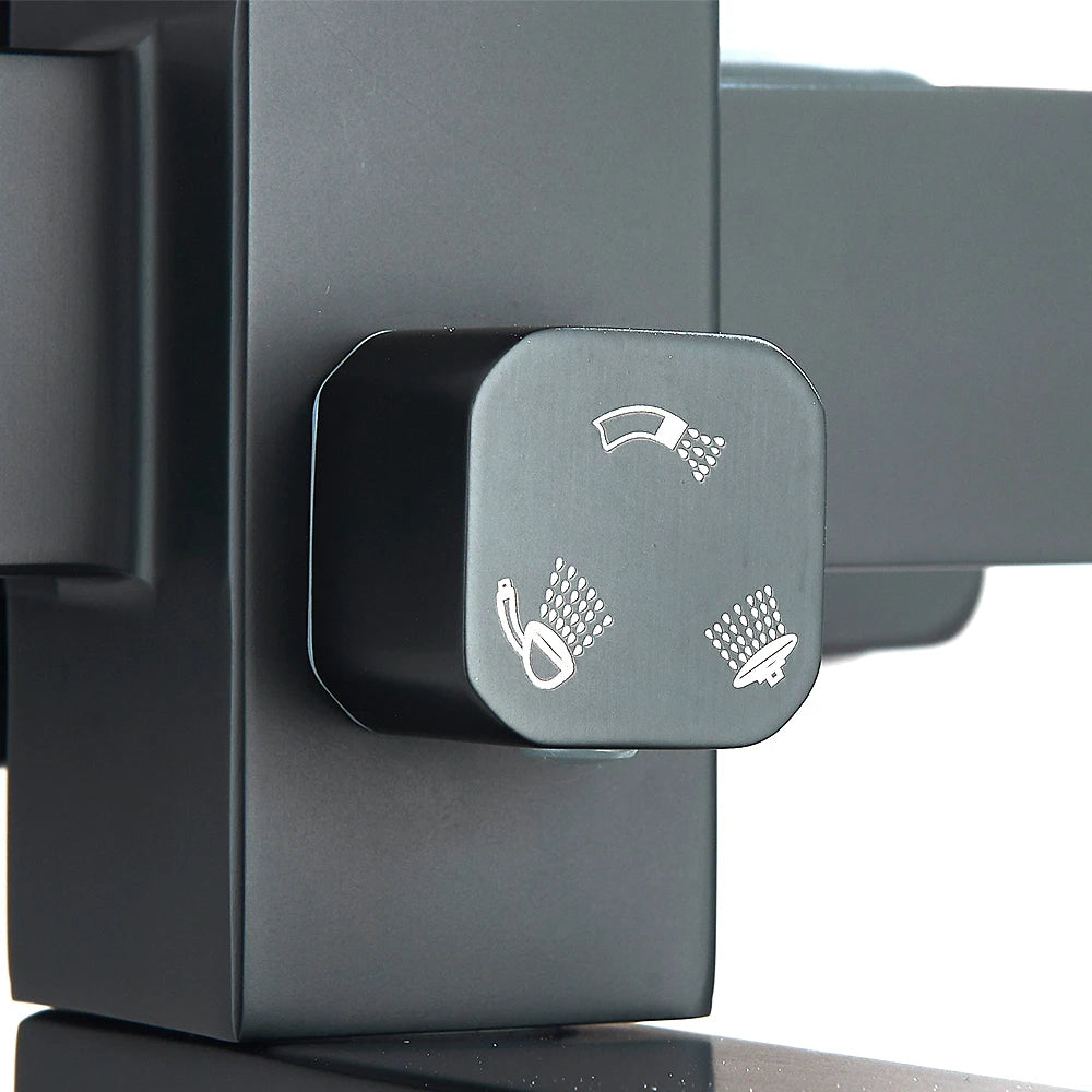 Shinesia Black Luxury Wall Mounted Square Rainfall Shower Faucet
