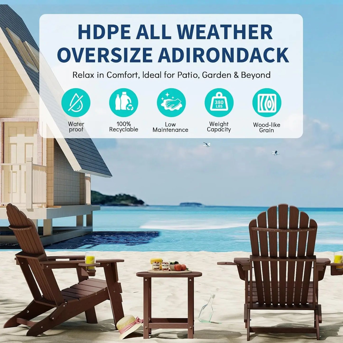 HDPE Folding Adirondack Chair Set 4 High Back Patio Furniture