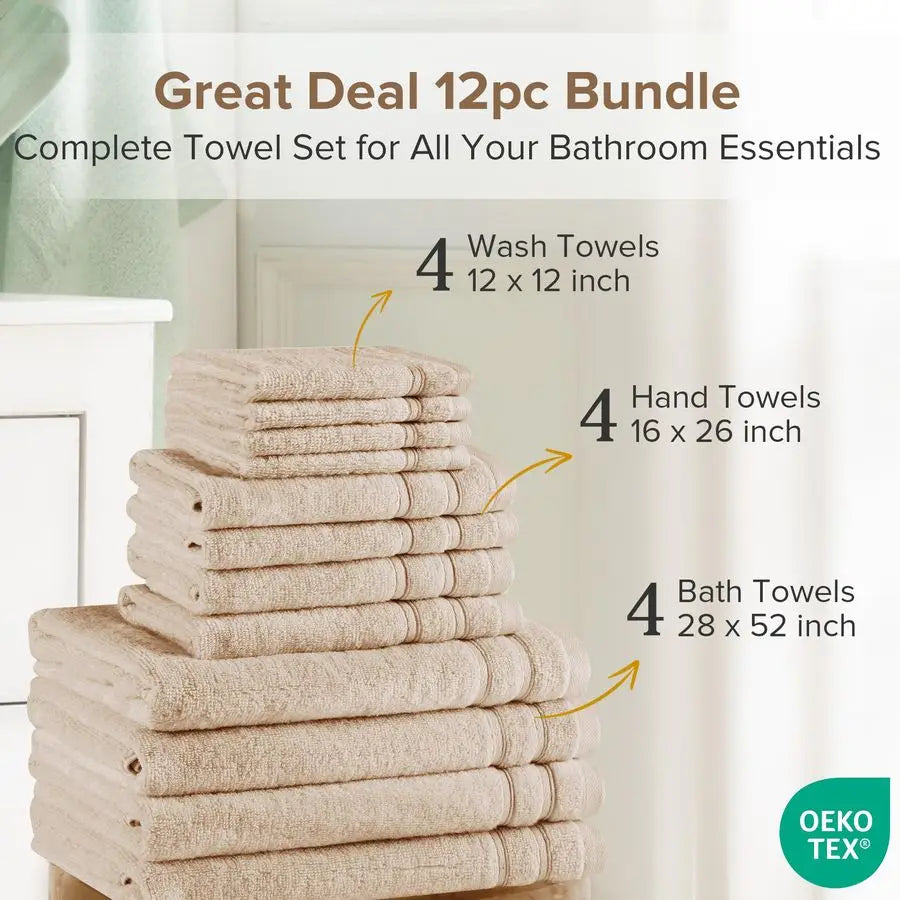 Luxury Cotton Bath Towel And Washcloth Set Premium