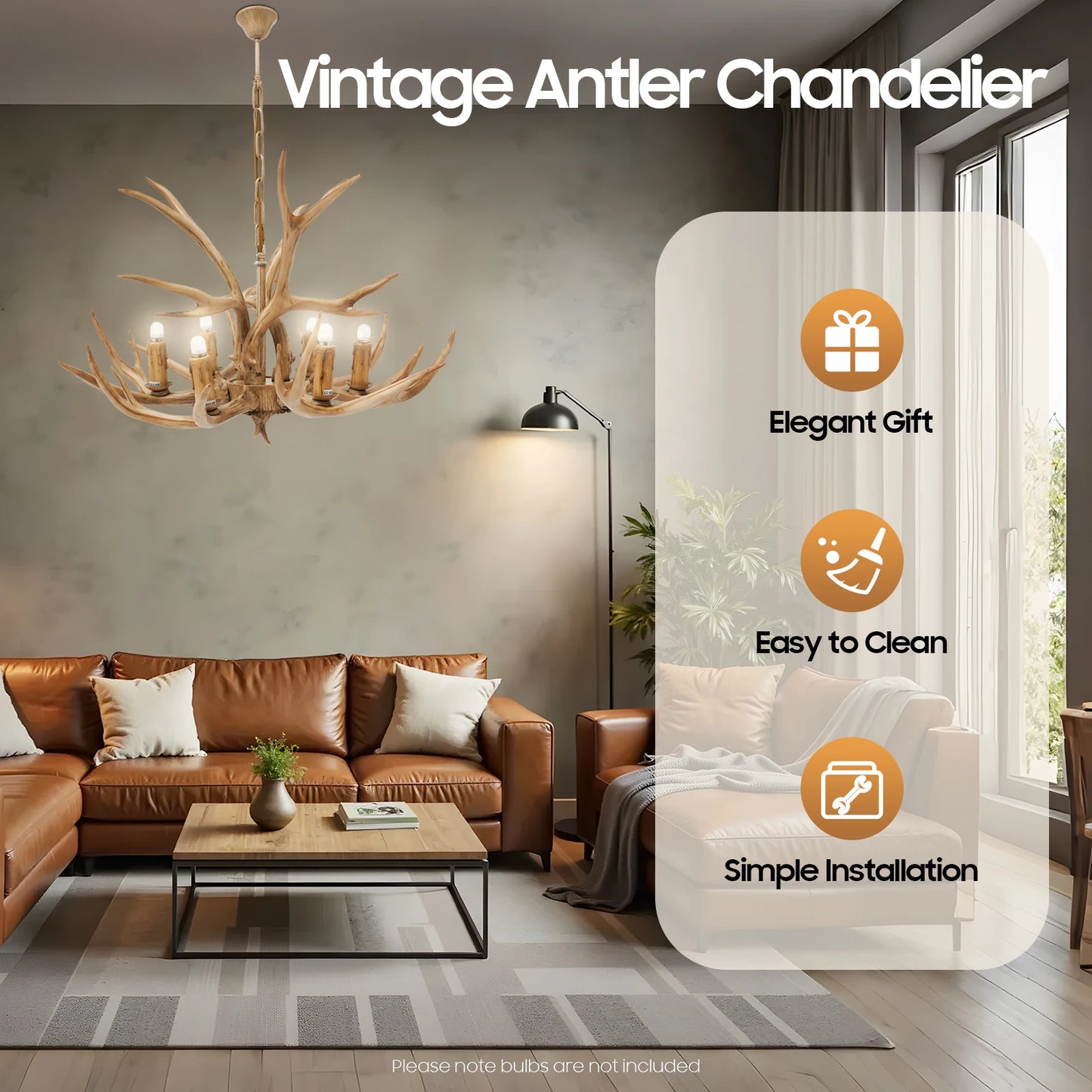 Resin Deer Antler Ceiling Light 6-Light Pendant 110V Chandelier