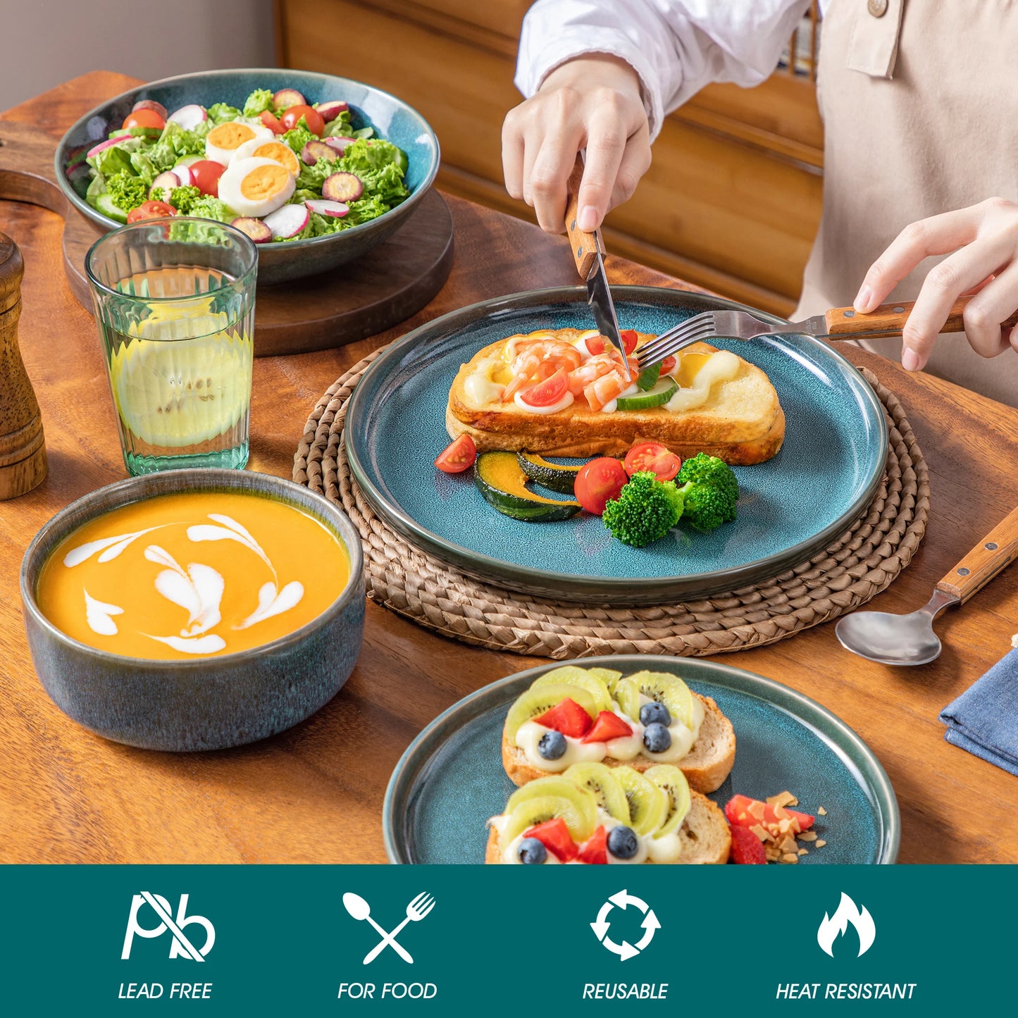 MALACASA Reactive Glaze Ceramic Dinner Set For 4 Family Tableware