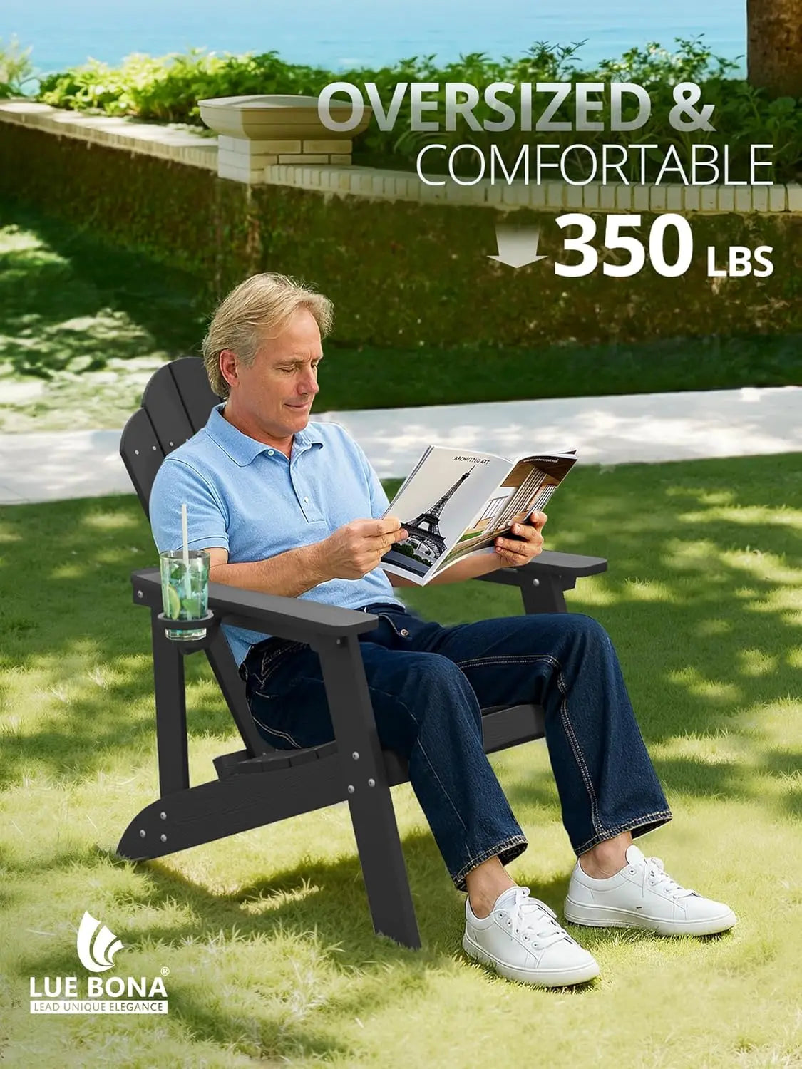 Adirondack Chairs Set of 4 Weather Resistant Outdoor Cup Holder