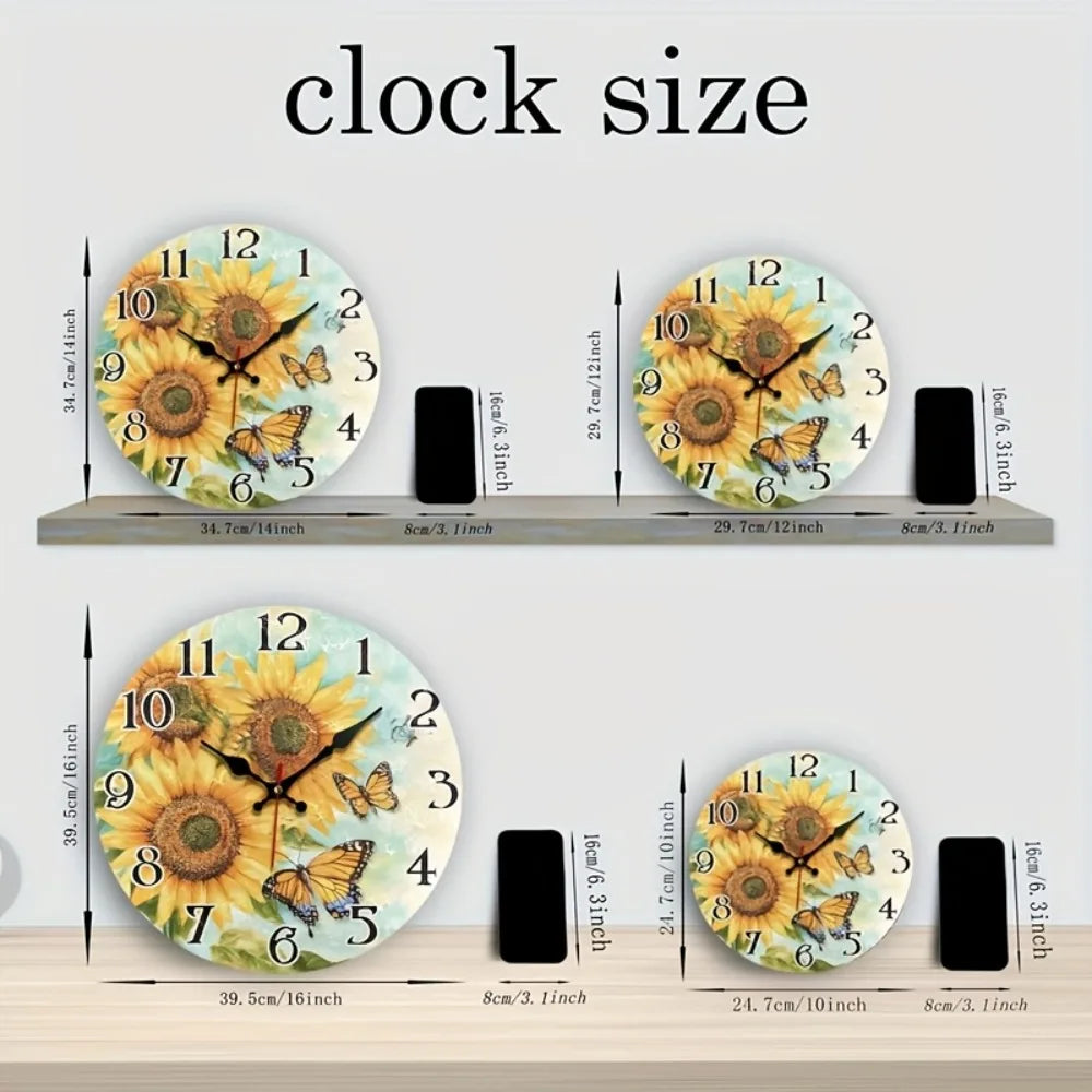 Jfht Wooden Silent Wall Clock With Sunflower Design For Home
