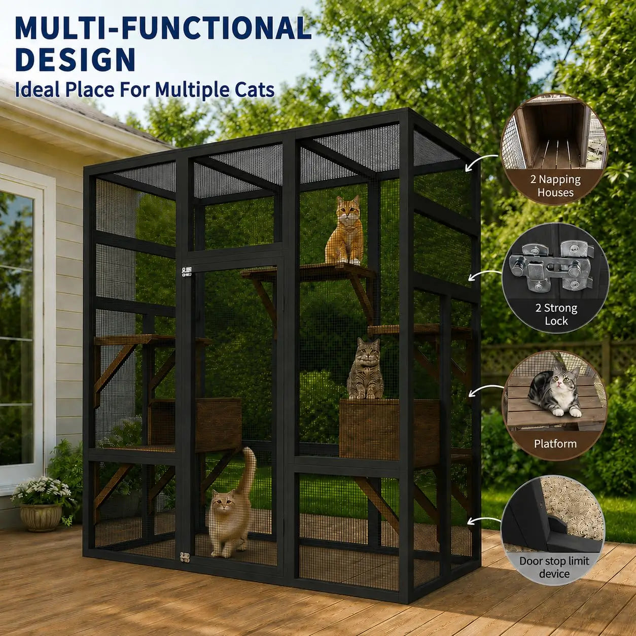 HiMiss Outdoor Wooden Catio With Waterproof Roof And Platform