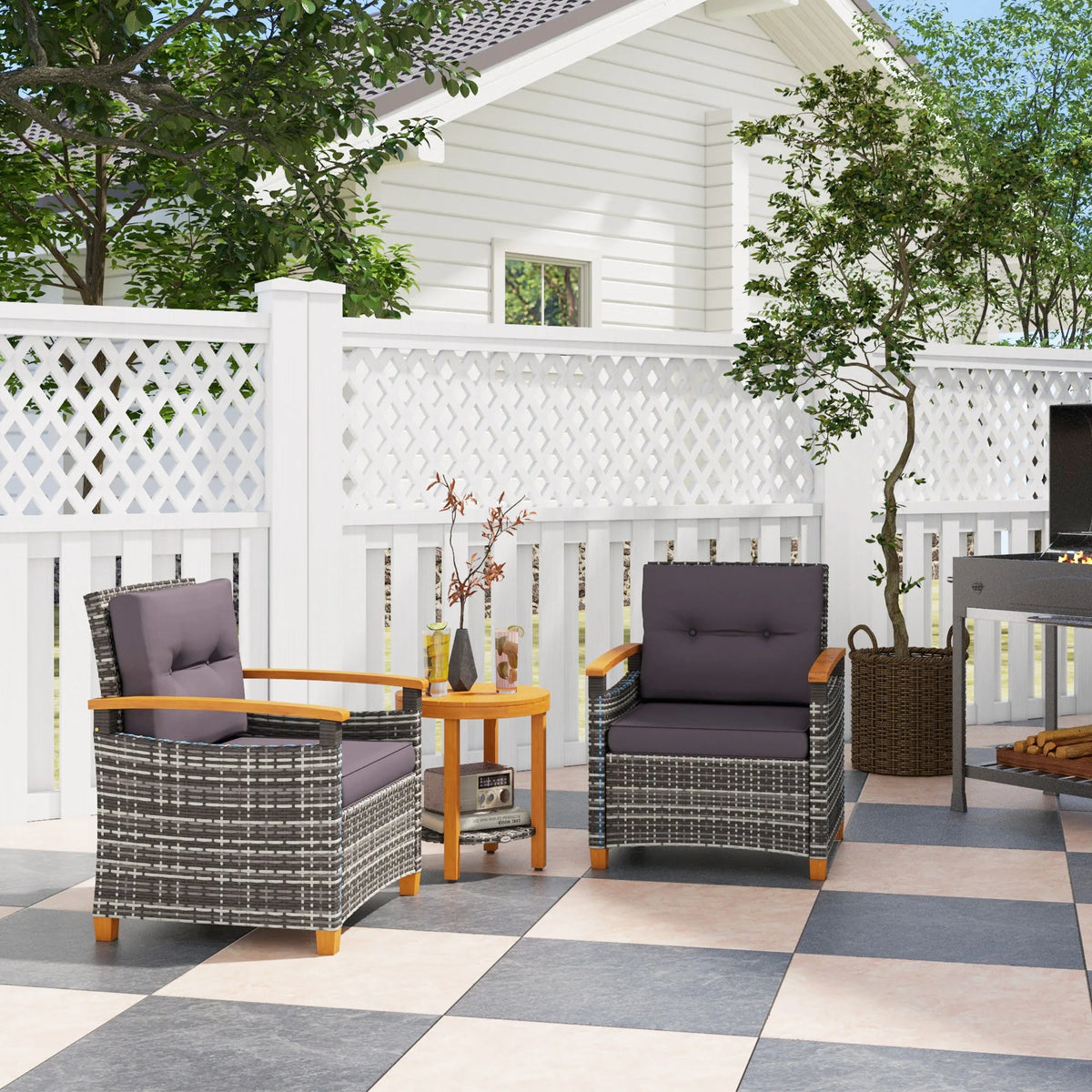 Outsunny Wicker Outdoor Patio Bistro Set With Cozy Garden Cushions