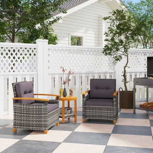 Outsunny Wicker Outdoor Patio Bistro Set With Cozy Garden Cushions
