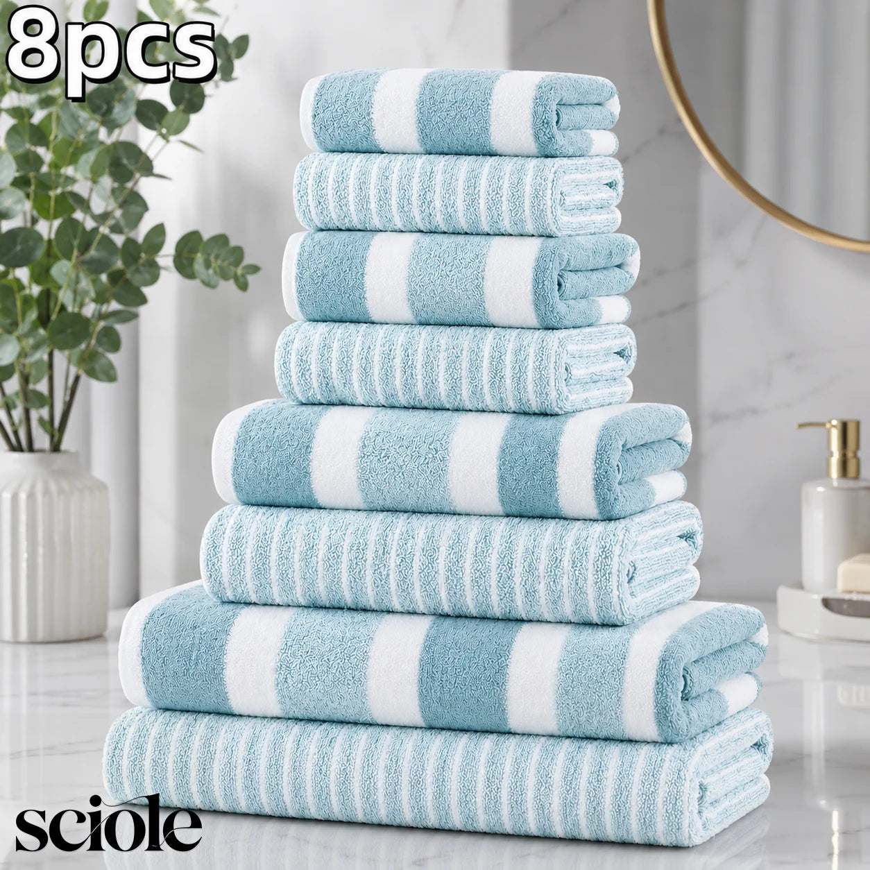 Premium Ultra Absorbent Eight Piece Polyester Bath Towel Set