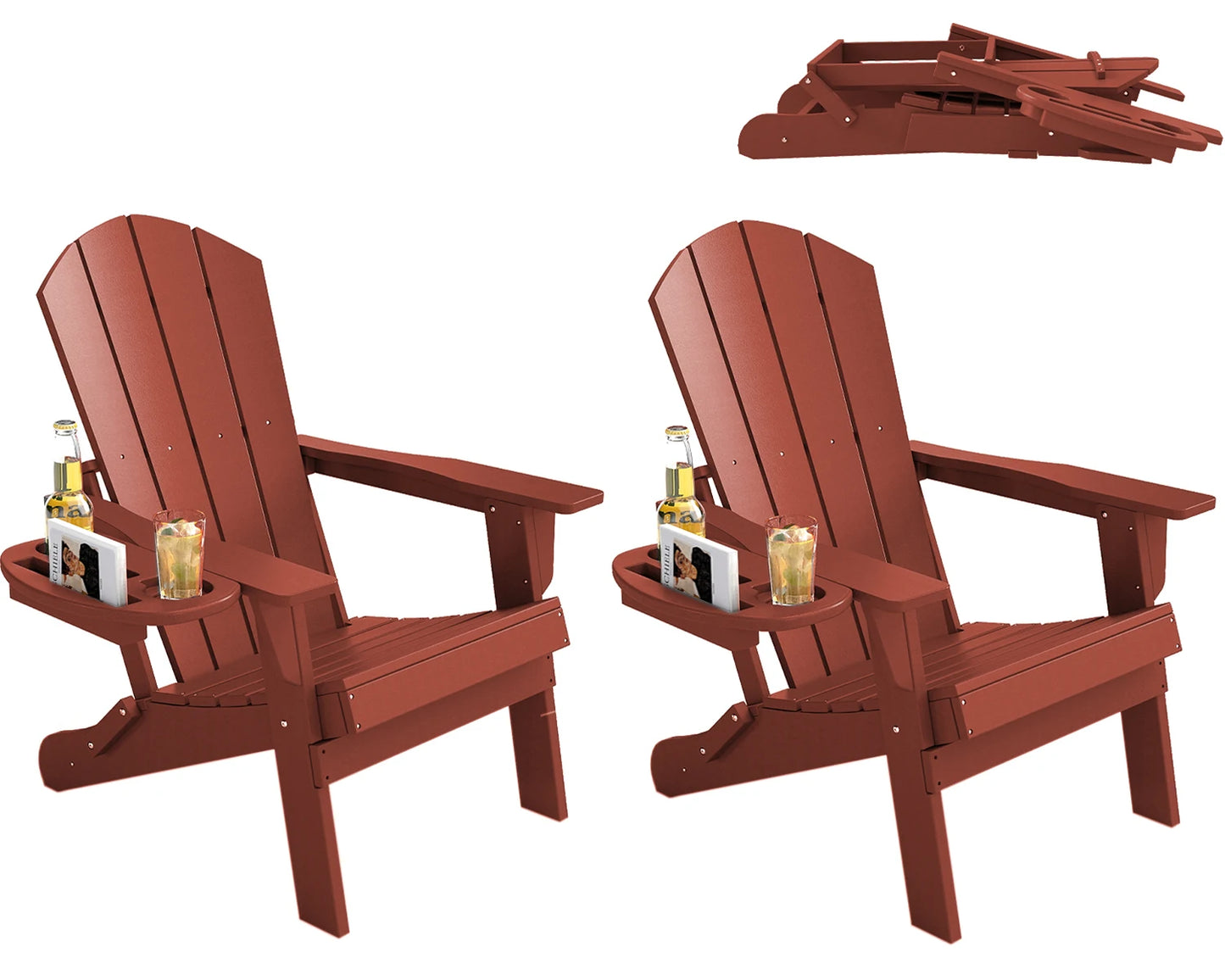 FOOWIN Folding Adirondack Chair Weather Resistant HDPE With Cup Holder