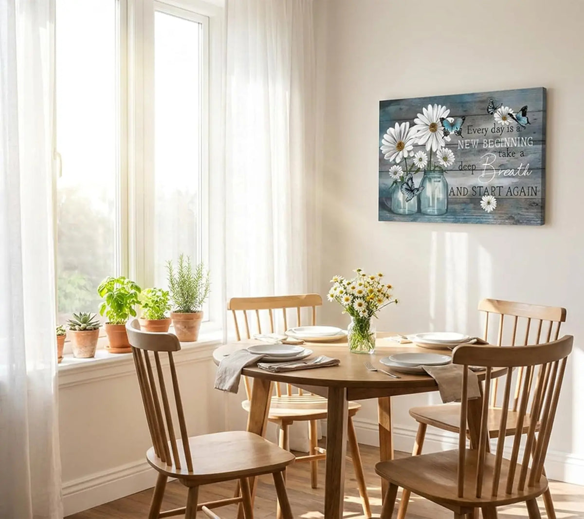 Beautiful Wooden Daisy and Butterfly Canvas Wall Art