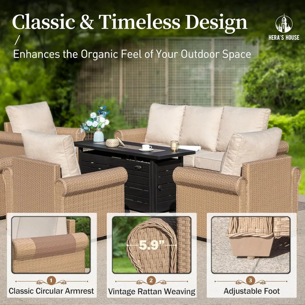 All Weather Wicker Outdoor Patio Conversation Set With Ottomans