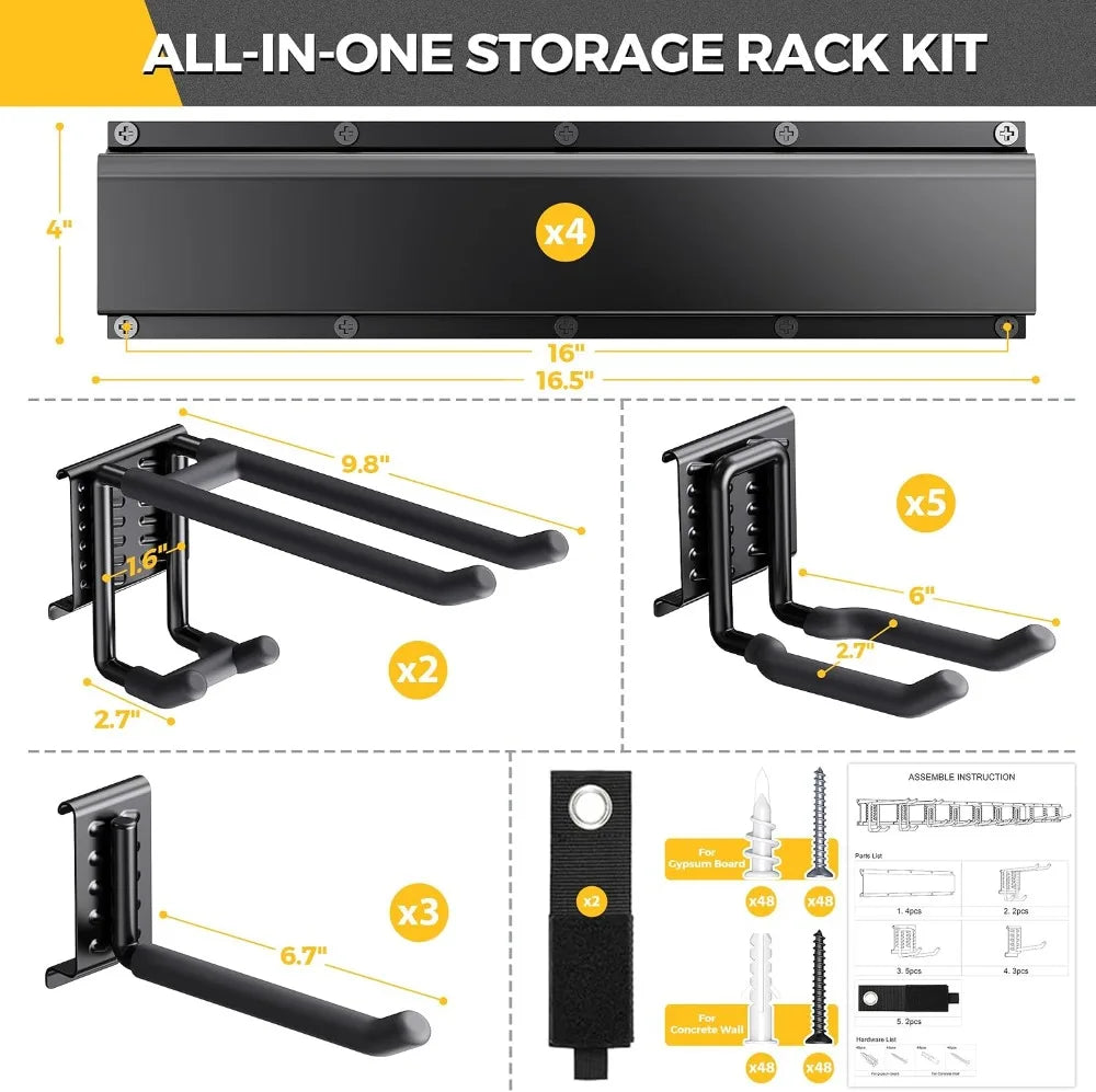 Garage Tool Organizer Wall Mount, Heavy-Duty Metal Storage Rack