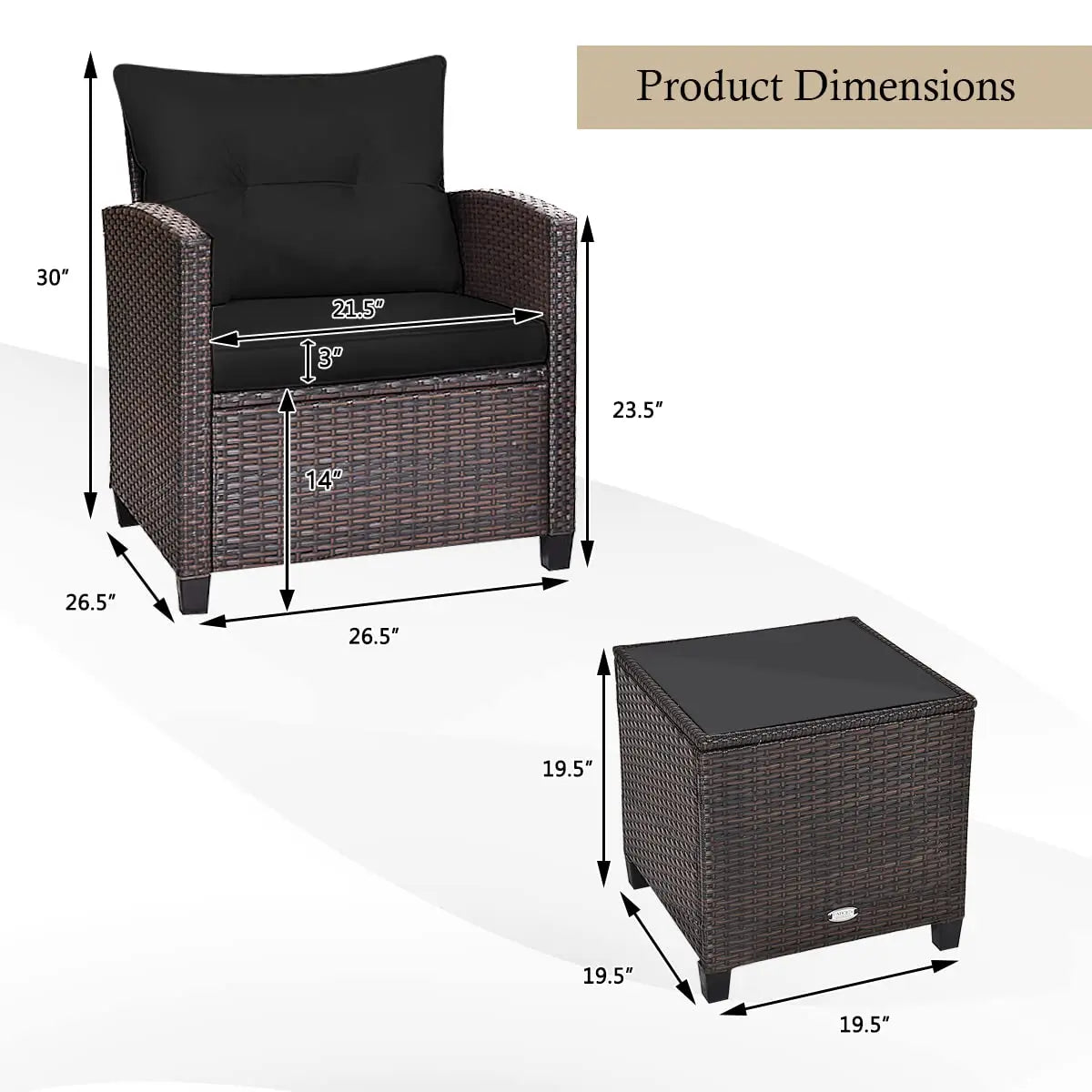 XIAOLANG Outdoor Patio Conversation Set With Washable Cushions Glass Tabletop