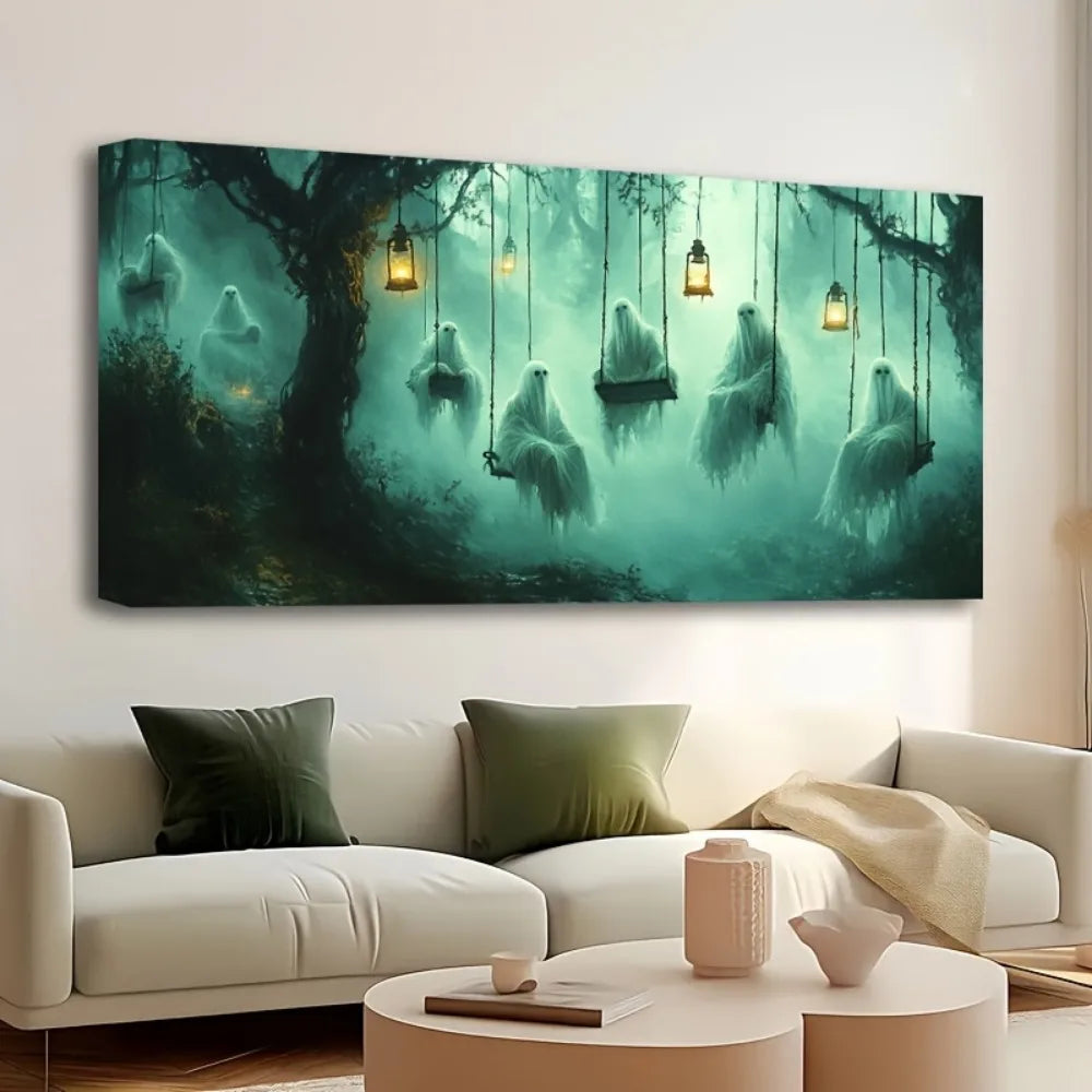 Halloween Dark Forest Pumpkin Canvas Print For Interior Decor