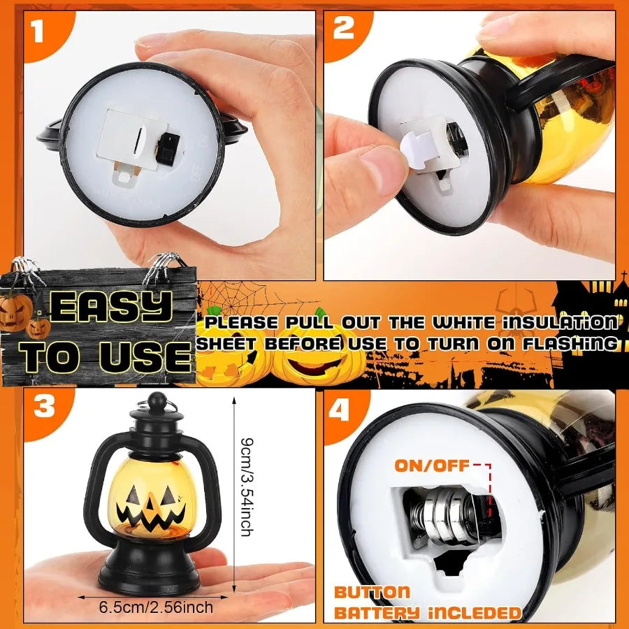 12 Pack Halloween Mini Pumpkin Lanterns With Flickering Candles
