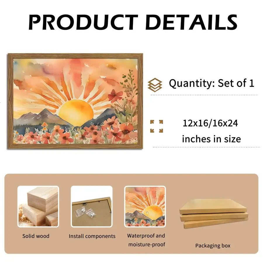 Sunset Boho Wall Art Abstract Floral Canvas For Living Room