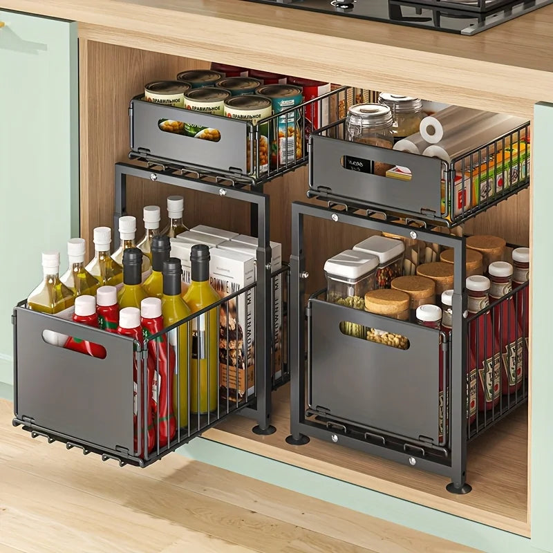 AEHOME 2 Tier Slide Out Cabinet Organizer For Under Sink