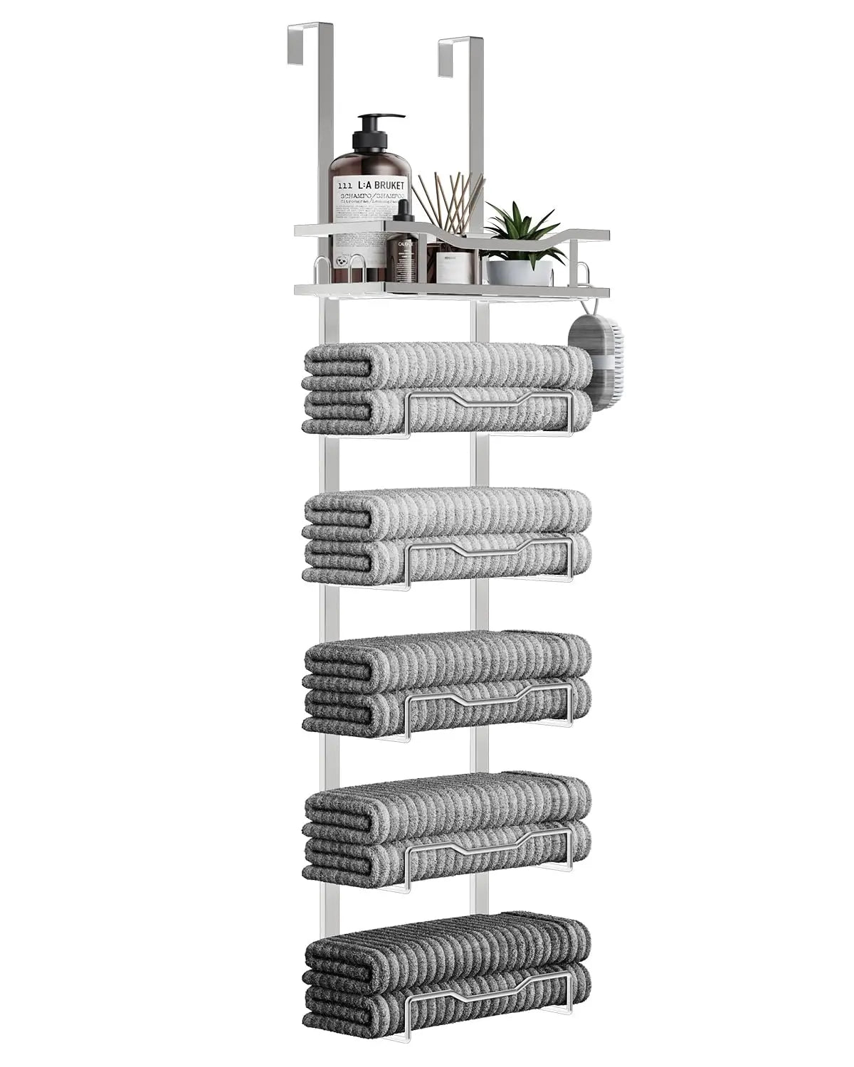 XIUWO 6-Tier No Drill Over The Door Hanging Towel Rack