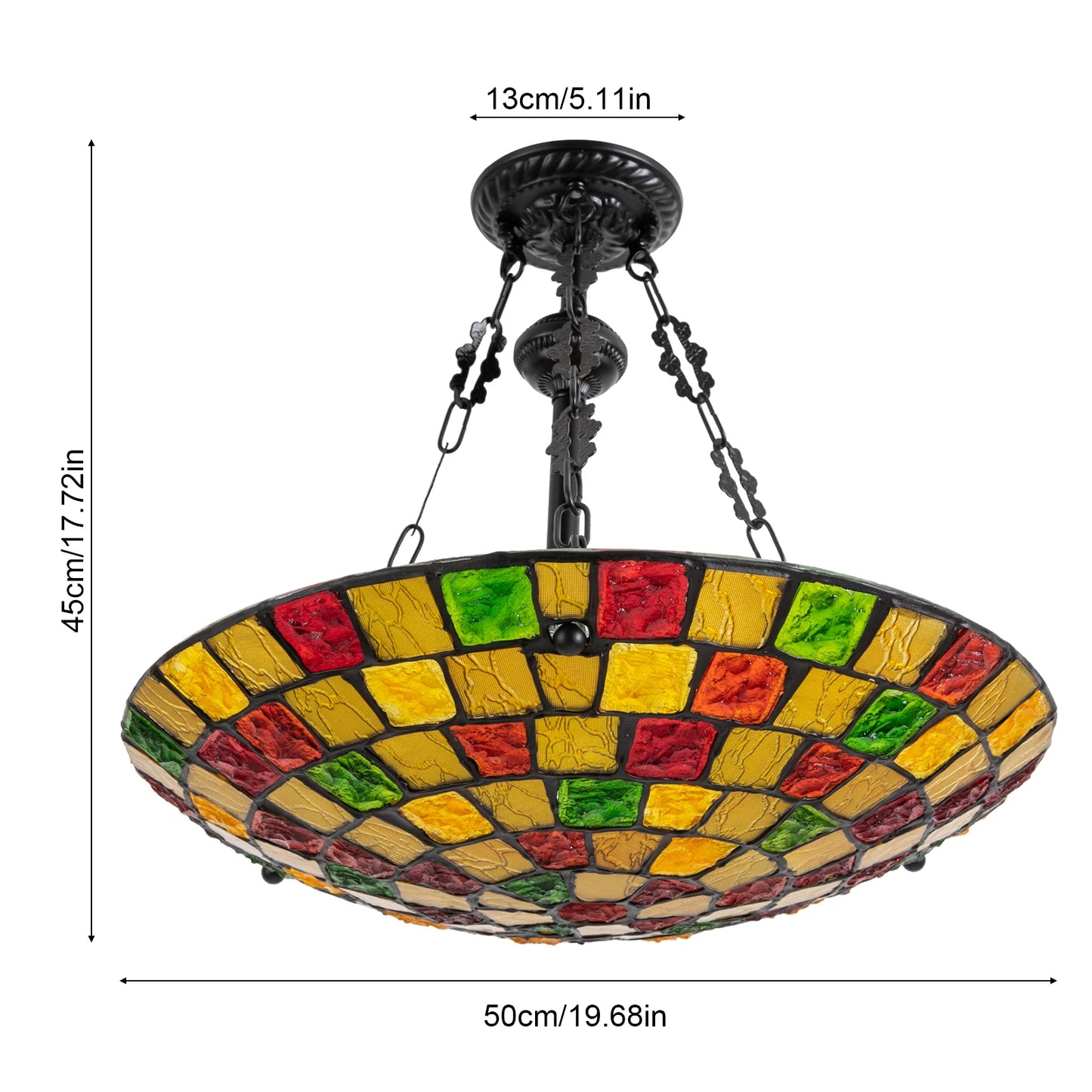 Bymaocar 60W Antique Stained Glass Inverted Tiffany Pendant