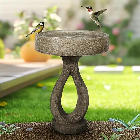 Concrete Modern Bird Bath With Geometric Pedestal For Garden