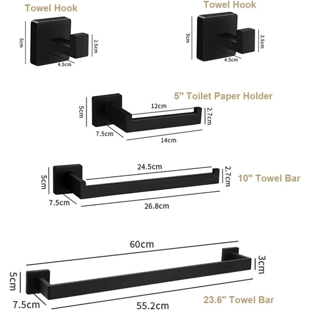 5Pcs Stainless Steel Toilet Paper Holder Set With Towel Bar