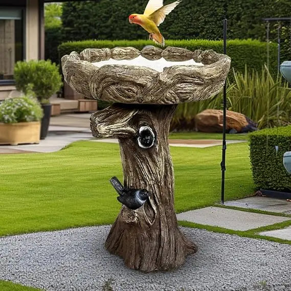 Fibre Reinforced Concrete Bird Baths With Woodland Tree Trunk Design