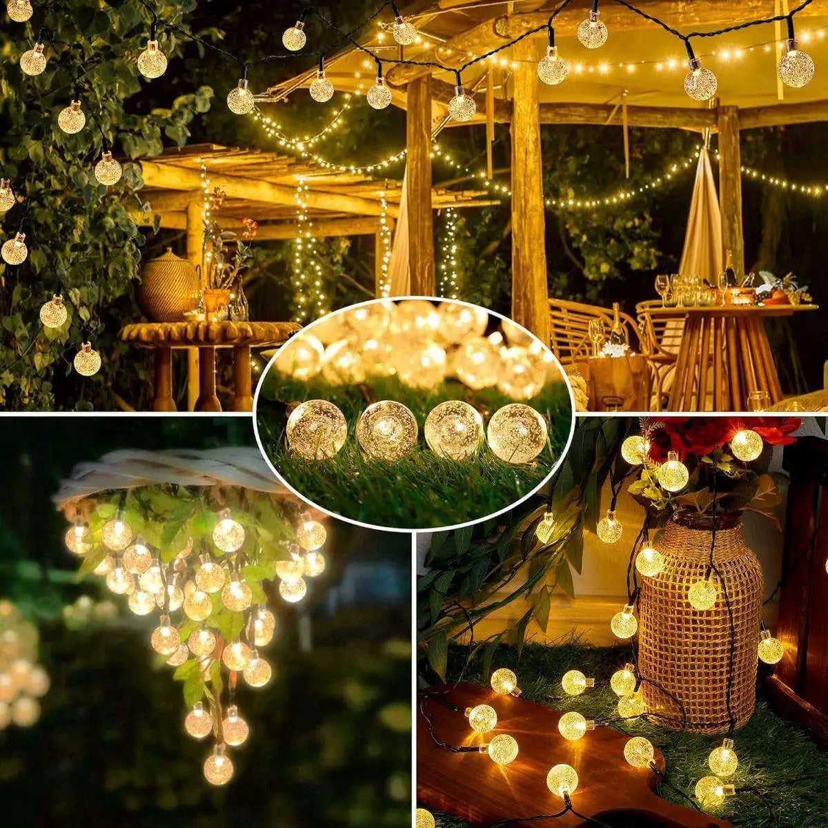 Solar Powered 100 LED Bubble Ball String Lights Garden Decor