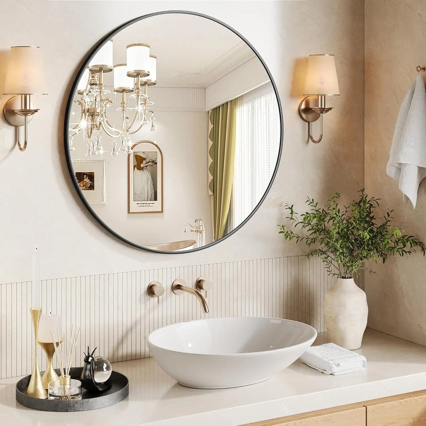 Round Mirror With Metal Frame Distortion Free Modern Rustic Decor