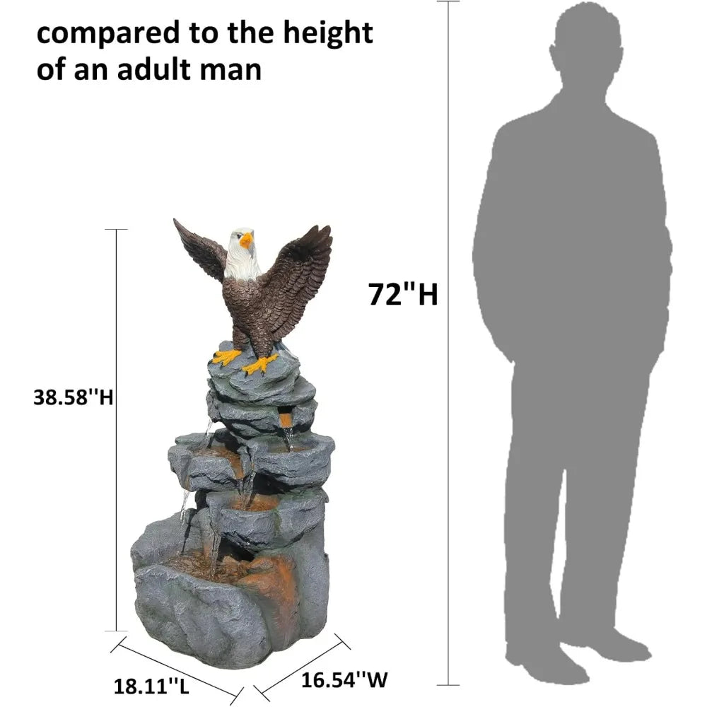 YZM Bald Eagle Outdoor Fountain Tiered Cascading Rock Feature
