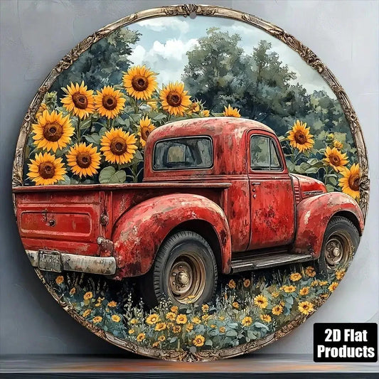CIFBUY Vintage Sunflower Metal Truck Plaque Wall Art