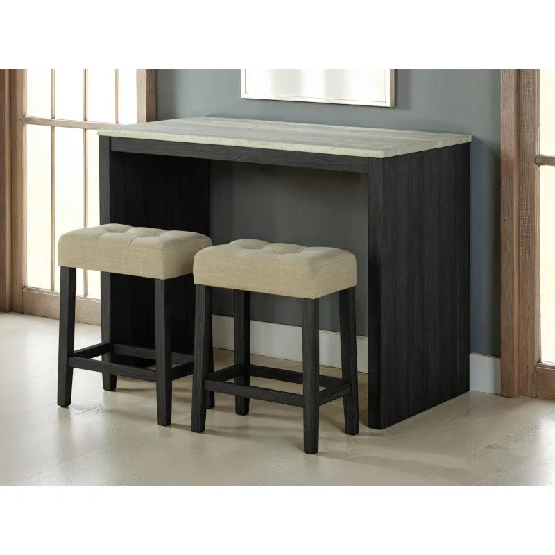 Transitional Dining Table Set with Two Tufted Chairs