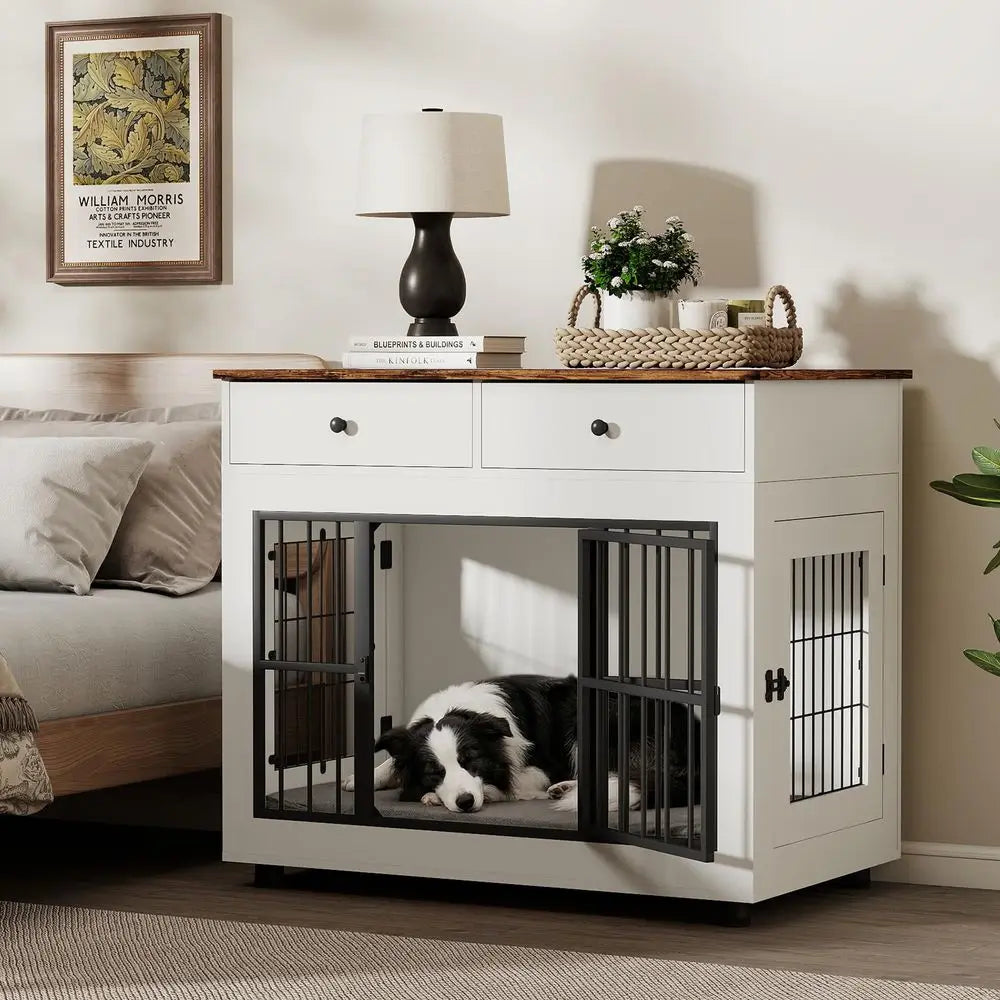 Premium Wooden Dog Crate Furniture With Drawers End Table