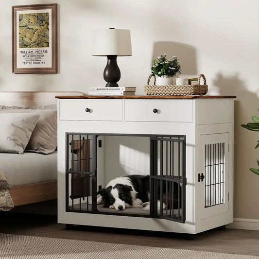 Premium Wooden Dog Crate Furniture With Drawers End Table