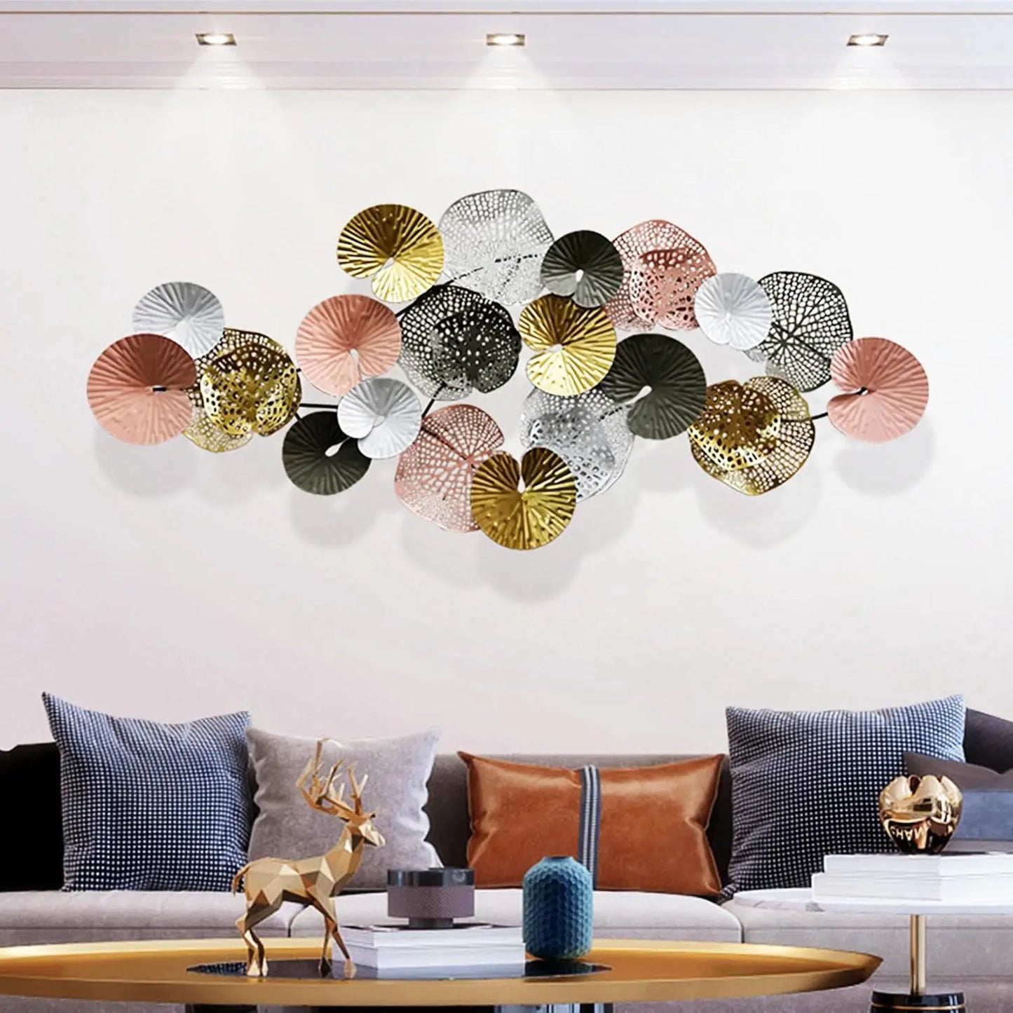 Coastal Nautical 3D Gold Lotus Leaves Metal Wall Art Decor