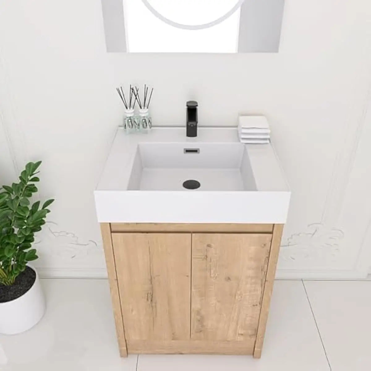 Freestanding Bathroom Vanity Cabinet With Resin Sink And Adjustable Shelves