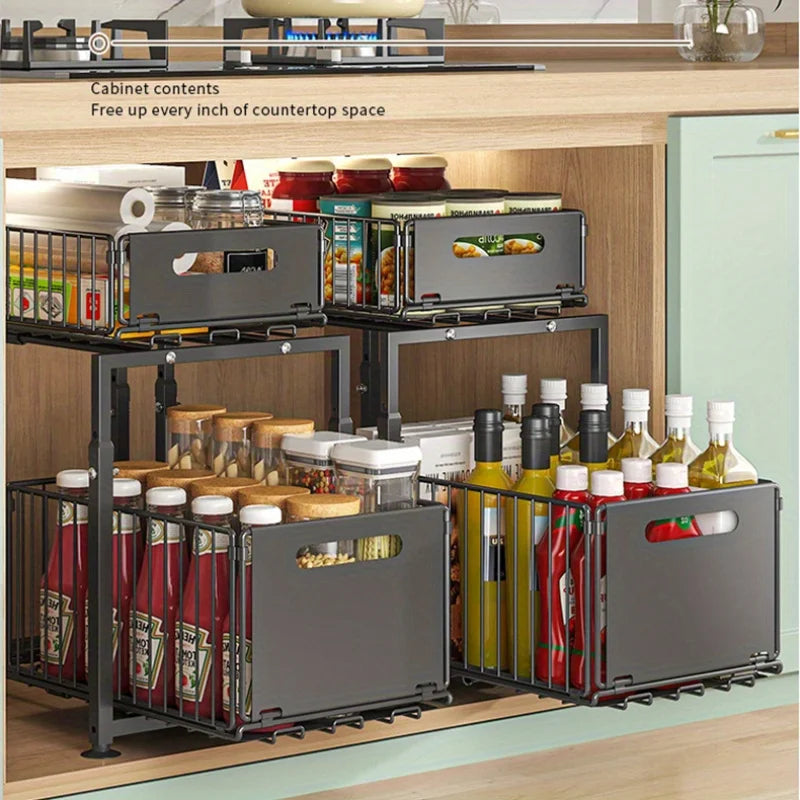 AEHOME 2 Tier Slide Out Cabinet Organizer For Under Sink