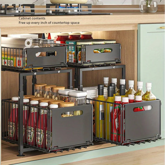 AEHOME 2 Tier Slide Out Cabinet Organizer For Under Sink
