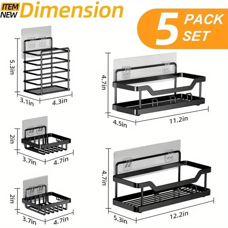 5 Pack Adhesive Shower Caddies No Drilling Rustproof Stainless Steel