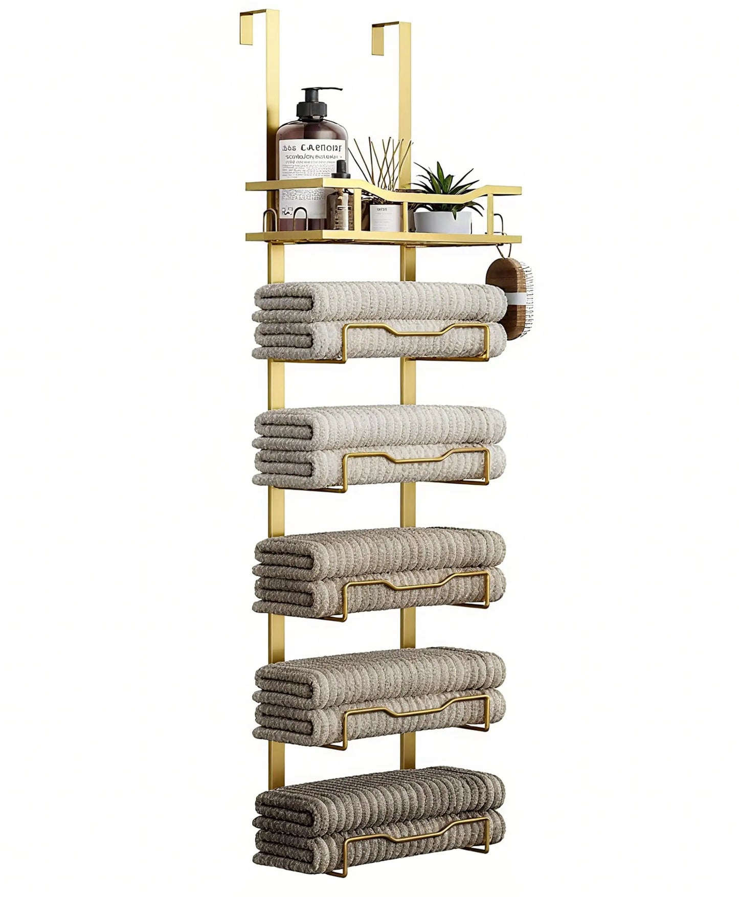 XIUWO 6-Tier No Drill Over The Door Hanging Towel Rack