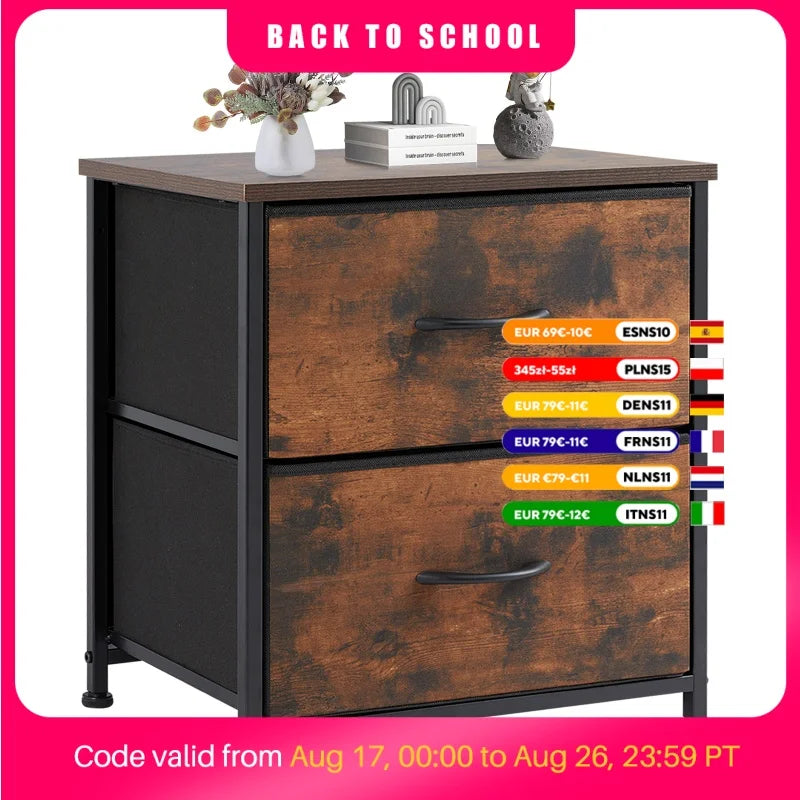 JHK Modern Nightstand With Dual Fabric Drawers And Metal Frame