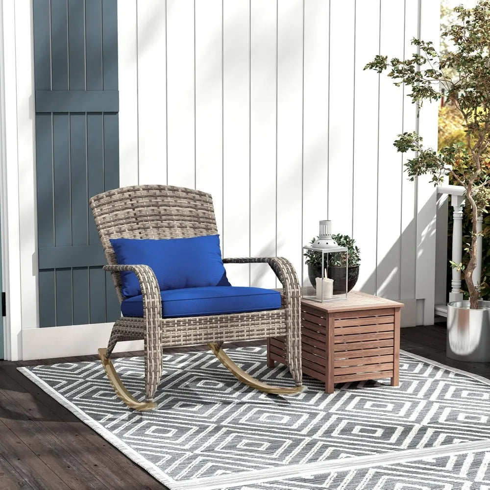 Outdoor Wicker Adirondack Rocking Chair With Cushion And Pillow