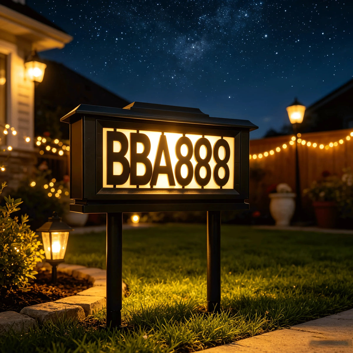 Solar Outdoor House Number Sign Light With Ground Stake