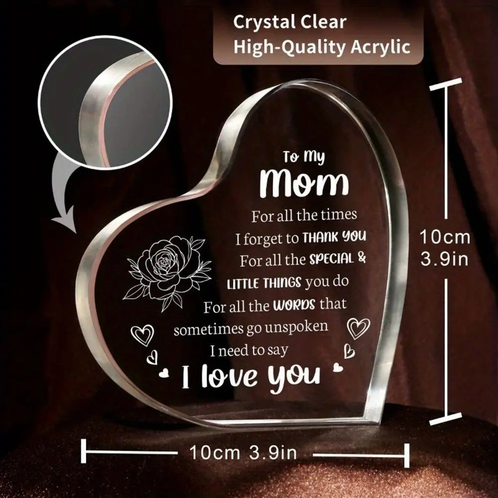 Heart Shaped Acrylic Mom Gift Boho Home Office Keepsake Decor