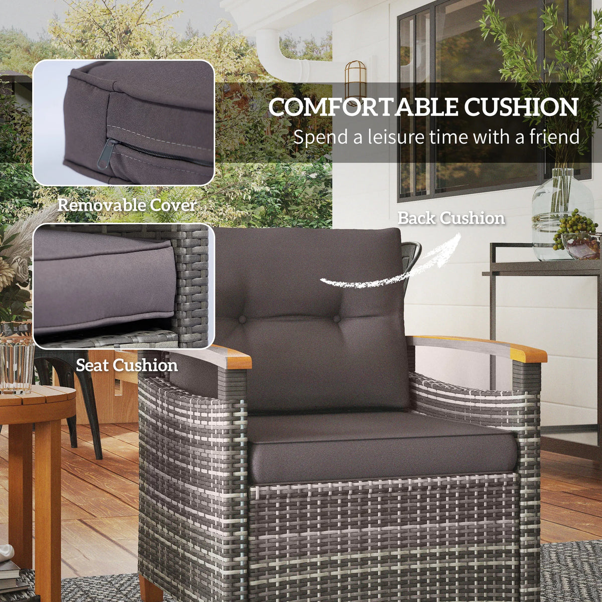 Outsunny Wicker Outdoor Patio Bistro Set With Cozy Garden Cushions