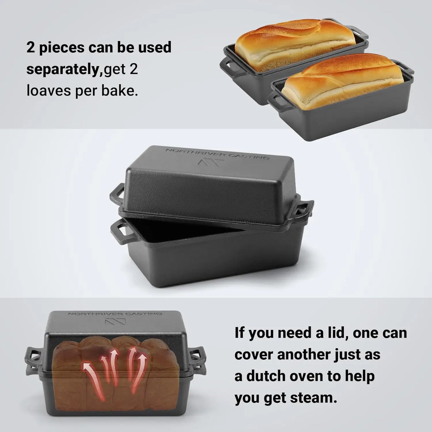 Cast Iron Loaf Pan With Lid For Even Baking