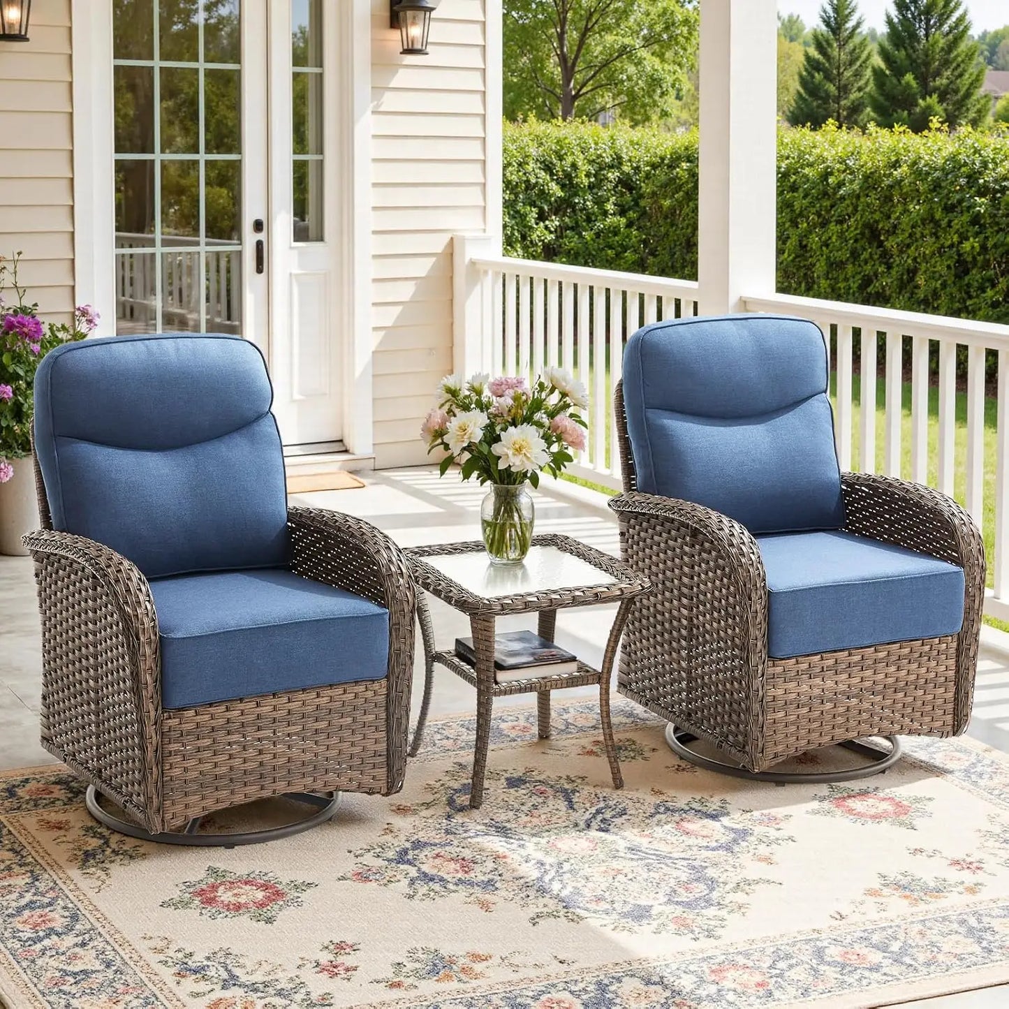 Luxury Patio Conversation Set With High Back Swivel Cushioned Chairs