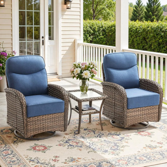Luxury Patio Conversation Set With High Back Swivel Cushioned Chairs