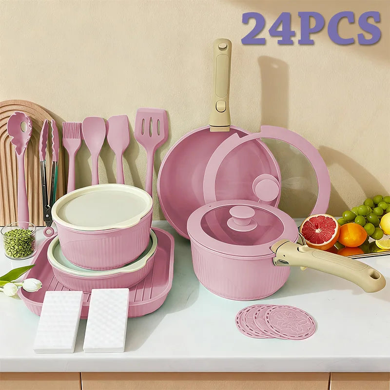 Nonstick Pots And Pans Set With Detachable Handle For Induction