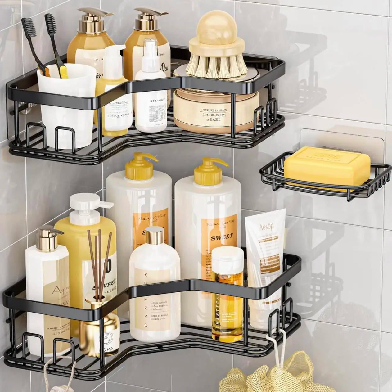 5 Pack Adhesive Shower Caddies No Drilling Rustproof Stainless Steel