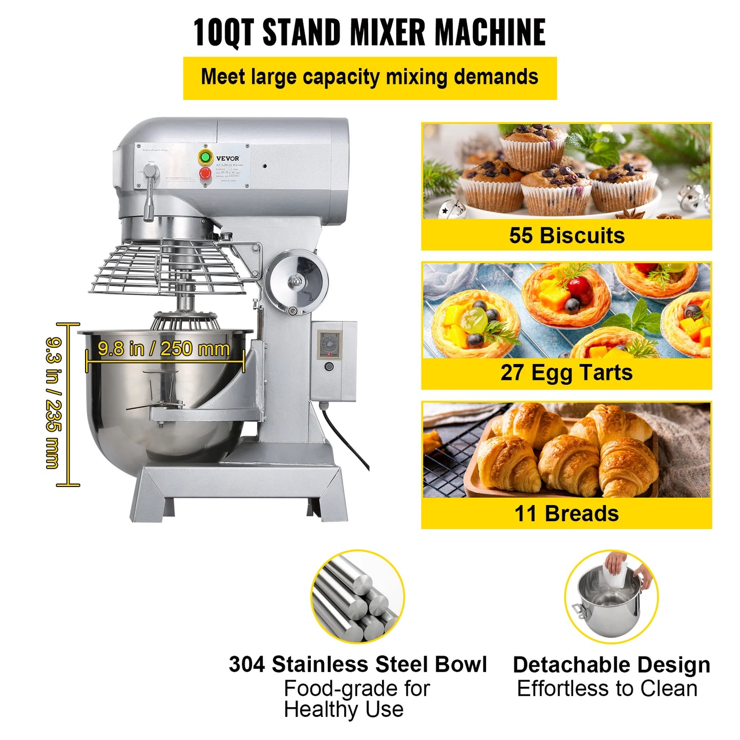 SucceBuy 450W 3 Speed Commercial Food Mixer Heavy Duty Stainless Steel Whisk